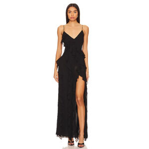 NBD Revolve Nehna Sheer Cascading Ruffle Slip Maxi Gown XS‎ Gothic Fairy Glam